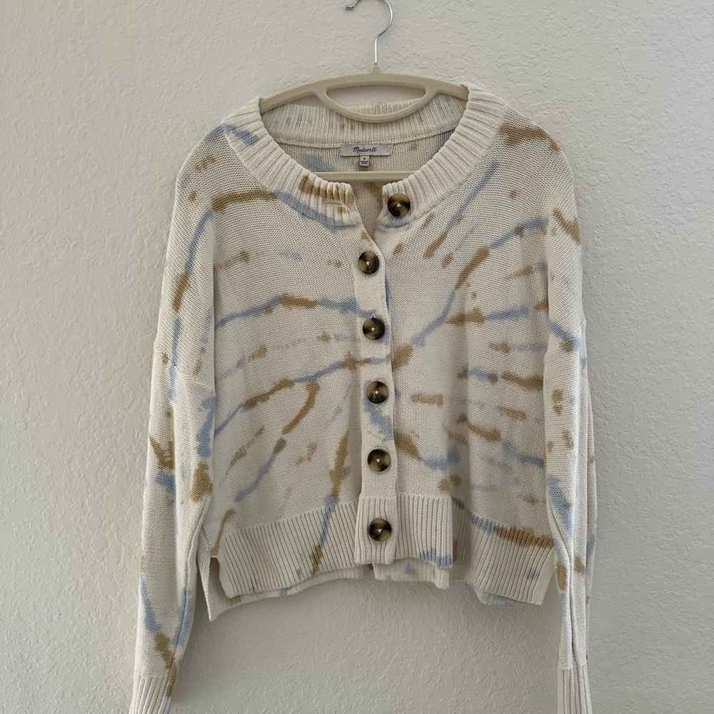 Madewell Cream Tie-Dye Button Cardigan Sweater